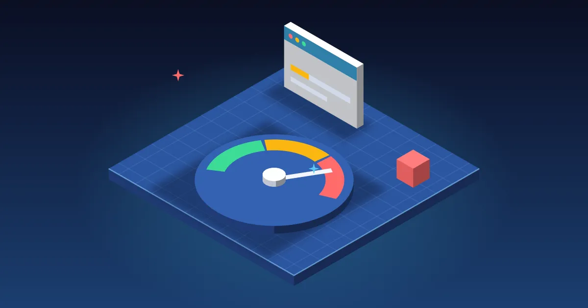 Compteur de vitesse dans la zone rouge à côté d'une fenêtre de site en chargement, illustrant un site WordPress lent