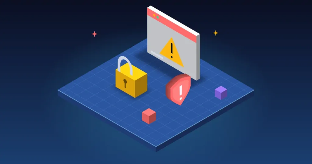 Cadenas ouvert, bouclier d'alerte et fenêtre d'avertissement illustrant un site WordPress piraté